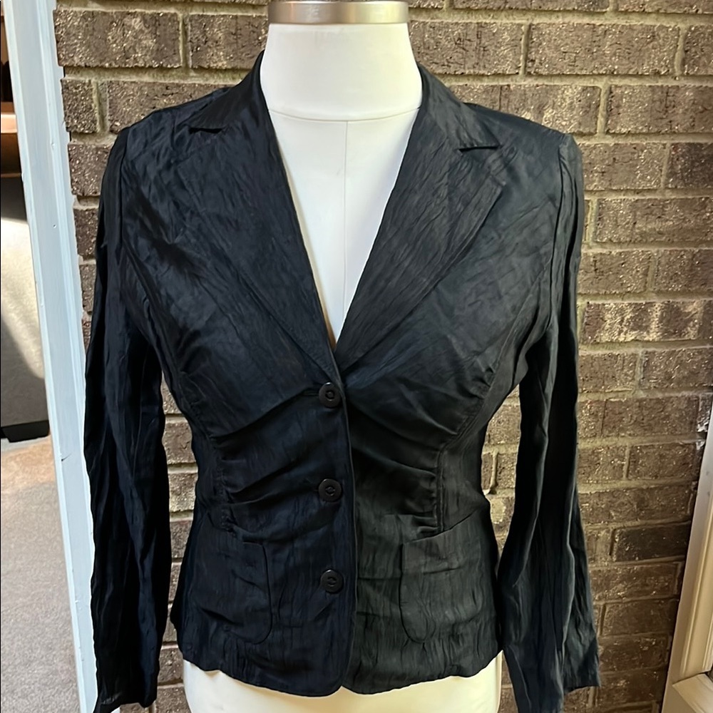Sommermann Black Tailored Blazer with Notched Lapel Linen Blend